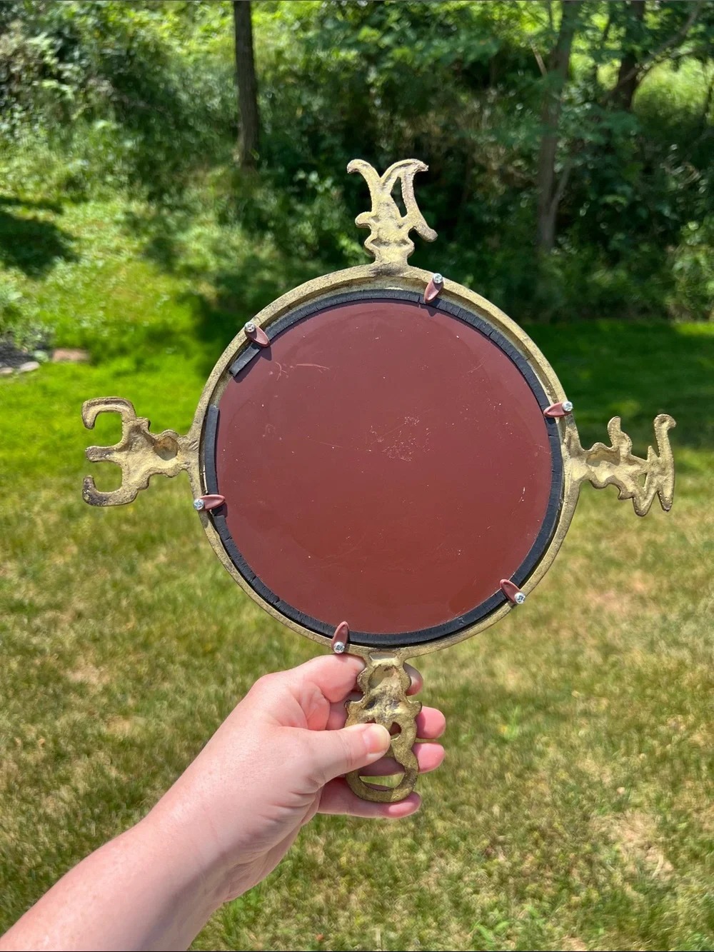 Vintage Antique Nautical Compass Directions Gold Brass Round Wall Mirror